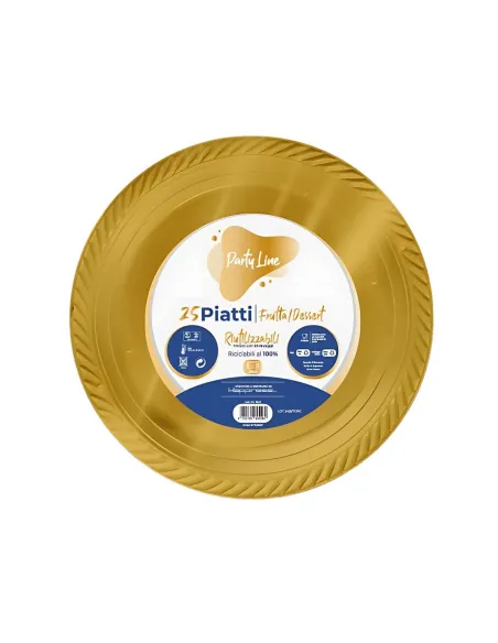 copia di 25 Piatti Frutta e Dessert Riutilizzabili Linea Party Oro