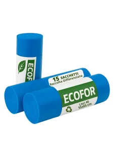 copia di ECOFOR 15 Sacchetti - 55X66cm - Raccolta Differenziata Celeste - 40 Litri - Made in Italy