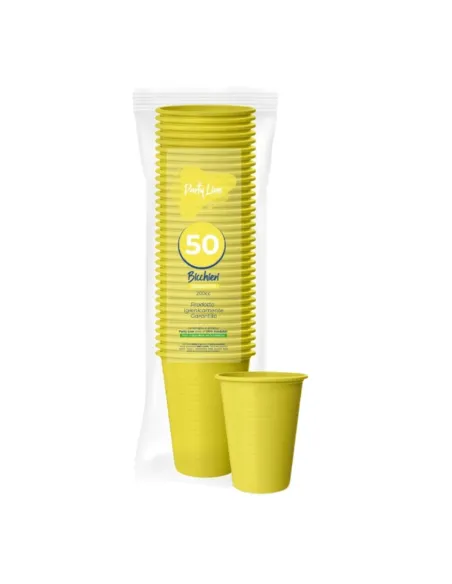 100 Bicchieri in Plastica Giallo da 200 ml