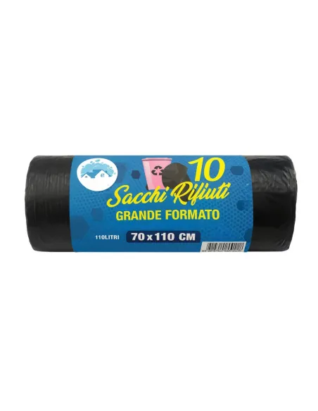 Sacchi Rifiuti Neri 70x110 cm – 10 Pezzi – 110 Litri – Elite Grande Formato