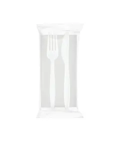 100 Bis Posate Bianche con Tovagliolo - Monouso per Eventi