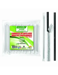 250 Cannucce Bio Nere 20cm incartate singolarmente