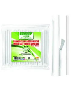 250 Cannucce Bio Bianche 20cm incartate singolarmente