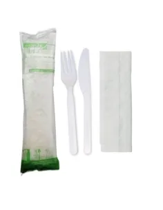 100 Bis Posate Biodegradabili con Tovagliolo - Sostenibilità e Praticità
