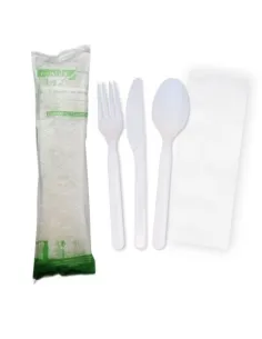 100 Tris Posate Biodegradabili con Tovagliolo