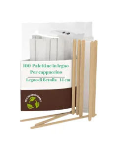 100 Palettine in Legno per Cappuccino – Imbustate Singolarmente (14 cm)