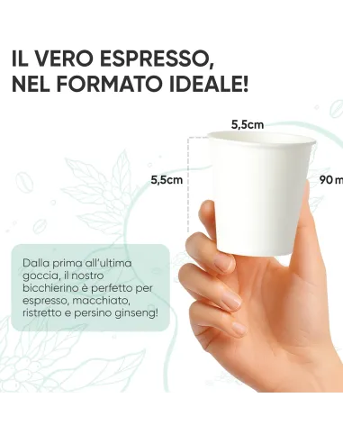 50 Bicchierini di Carta per Caffè e Ginseng da 90ml - Bianco - Eleganza e Praticità