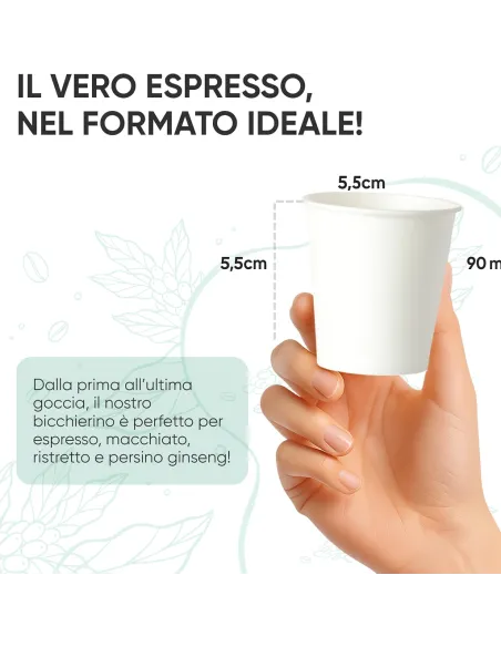50 Bicchierini di Carta per Caffè e Ginseng da 90ml - Bianco - Eleganza e Praticità