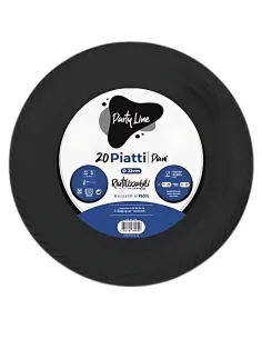 20 Piatti Piani Riutilizzabili Linea Party Neri