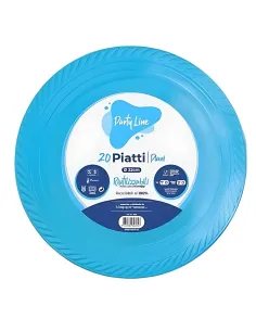 20 Piatti Piani Riutilizzabili Linea Party Celeste