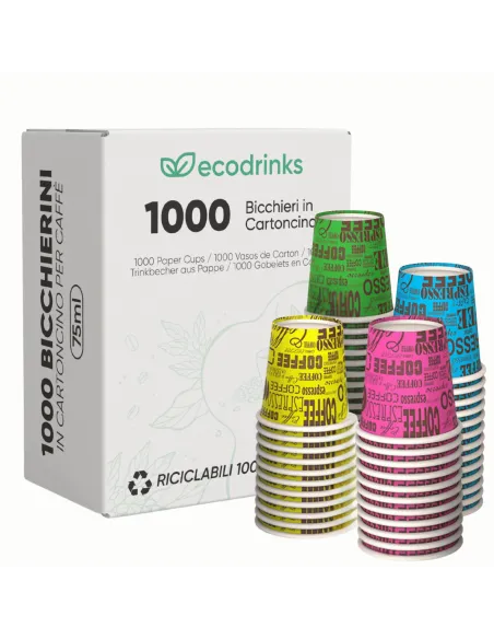1000 Bicchieri Monouso in Carta da 75ml - Multicolor - Perfetti per Caffè!