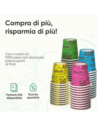 1000 Bicchieri Monouso in Carta da 75ml - Multicolor - Perfetti per Caffè!