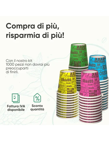 1000 Bicchieri Monouso in Carta da 75ml - Multicolor - Perfetti per Caffè!