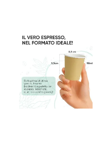 50 Bicchierini di Carta per Caffè e Ginseng da 90ml - Avana - Eleganza e Praticità