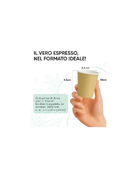 50 Bicchierini di Carta per Caffè e Ginseng da 90ml - Avana - Eleganza e Praticità