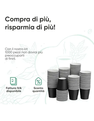 50 Bicchierini di Carta per Caffè e Ginseng da 90ml - Nero - Eleganza e Praticità