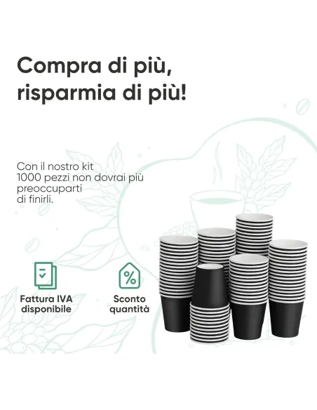 50 Bicchierini di Carta per Caffè e Ginseng da 90ml - Nero - Eleganza e Praticità