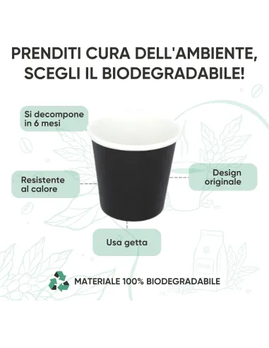 50 Bicchierini di Carta per Caffè e Ginseng da 90ml - Nero - Eleganza e Praticità