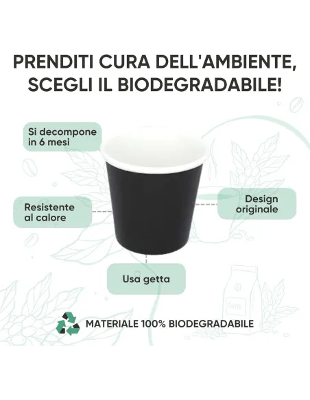 50 Bicchierini di Carta per Caffè e Ginseng da 90ml - Nero - Eleganza e Praticità