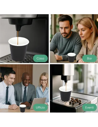 50 Bicchierini di Carta per Caffè e Ginseng da 90ml - Nero - Eleganza e Praticità