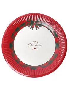 12 Piatti Piani in Carta Bianco e Rosso 23CM