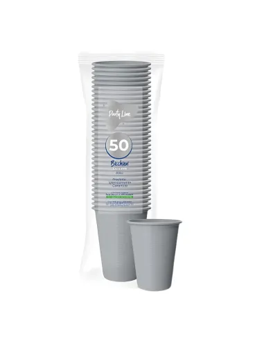 50 Bicchieri in Plastica Argento da 200 ml