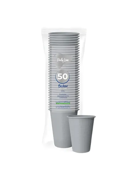 50 Bicchieri in Plastica Argento da 200 ml