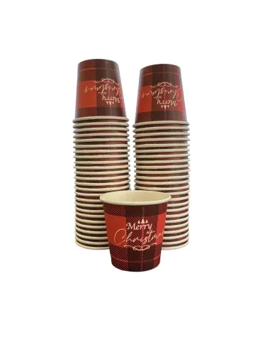 50 Bicchieri Monouso in Carta da 210ml - Fantasia Fiocco Natalizio - Perfetti per Acqua e Bevande!