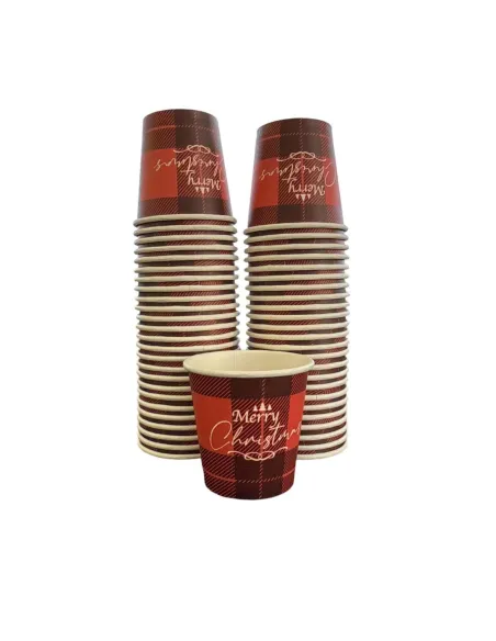 50 Bicchieri Monouso in Carta da 210ml - Fantasia Fiocco Natalizio - Perfetti per Acqua e Bevande!