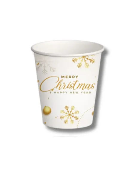 50 Bicchierini di Carta da 75ml Fantasia Christmas Bianco e Oro - Perfetti per il Caffè!