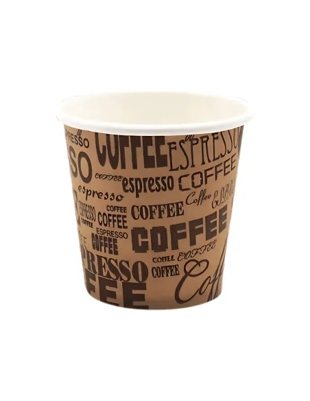 50 Bicchieri Monouso in Carta da 75ml Marroni con Scritte - Stile e Praticità