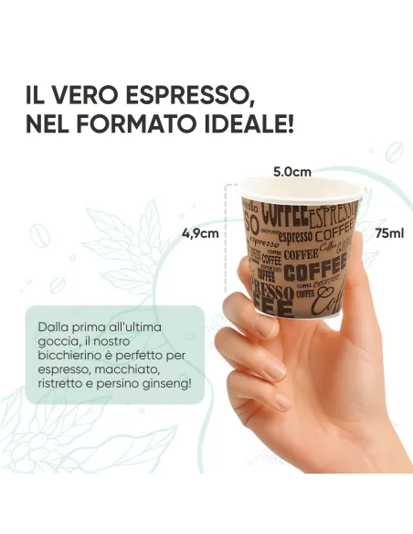 50 Bicchieri Monouso in Carta da 75ml Marroni con Scritte - Stile e Praticità