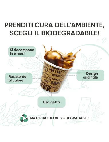 50 Bicchieri Monouso in Carta da 75ml Marroni con Scritte - Stile e Praticità