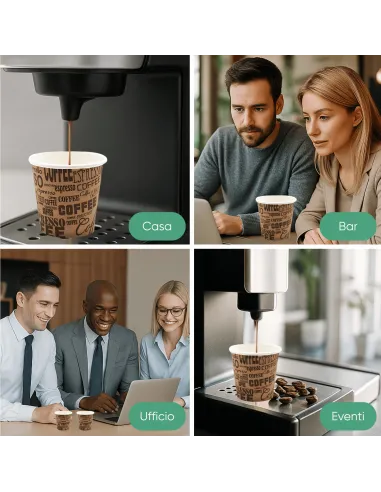 50 Bicchieri Monouso in Carta da 75ml Marroni con Scritte - Stile e Praticità