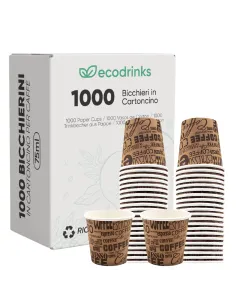 1000 Bicchieri Monouso in Carta da 75ml Marroni con Scritte - Stile e Praticità