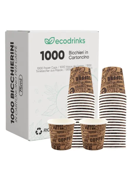 1000 Bicchieri Monouso in Carta da 75ml Marroni con Scritte - Stile e Praticità