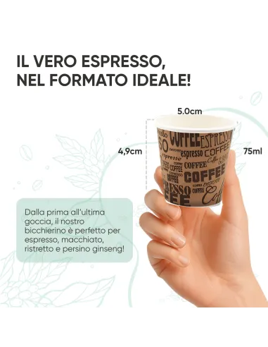 1000 Bicchieri Monouso in Carta da 75ml Marroni con Scritte - Stile e Praticità