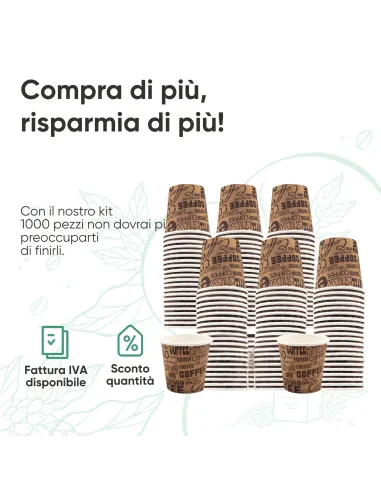 1000 Bicchieri Monouso in Carta da 75ml Marroni con Scritte - Stile e Praticità