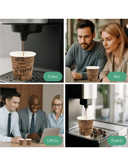 1000 Bicchieri Monouso in Carta da 75ml Marroni con Scritte - Stile e Praticità