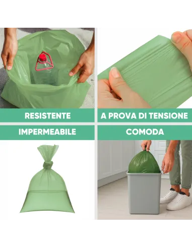 10 Sacchetti - 70x110 - Raccolta Differenziata Verde - 110 Litri - Made in Italy