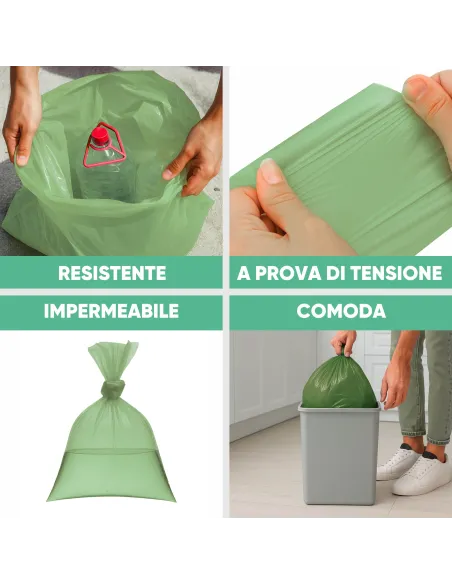 10 Sacchetti - 70x110 - Raccolta Differenziata Verde - 110 Litri - Made in Italy