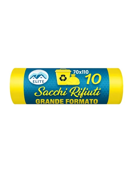 10 Sacchetti - 70x110 -  Raccolta Differenziata Giallo  - 110 Litri - Made in Italy