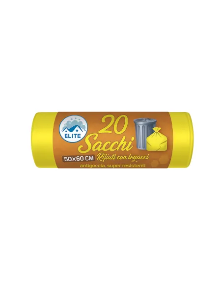 20 Sacchetti - 50X60cm - Raccolta Differenziata Giallo - 30 Litri - Made in Italy