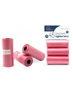 45 Sacchetti Igienici per Feci Animali 30x22 cm | Rosa | Rotoli per Cani e Gatti