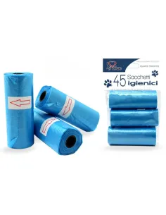 45 Sacchetti Igienici per Feci Animali 30x22 cm | Celeste | Rotoli per Cani e Gatti