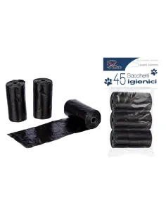 45 Sacchetti Igienici per Feci Animali 30x22 cm | Nero | Rotoli per Cani e Gatti