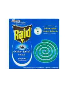 Raid Outdoor Spirali Antizanzare – 10 Pezzi + Supporto Metallico