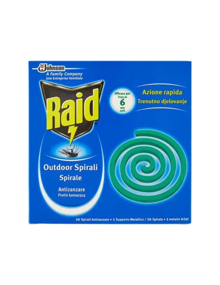 Raid Outdoor Spirali Antizanzare – 10 Pezzi + Supporto Metallico