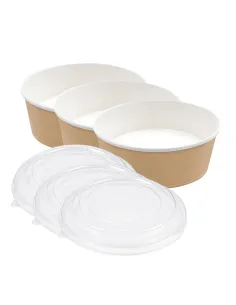 3 Ciotole Pokè 750ml - Bianco e Avana - Ø140mm H55mm con Coperchio – Ideale per Asporto e Delivery