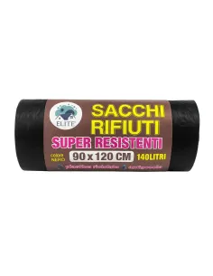 10 Sacchi Rifiuti Neri Super Resistenti 90x120 cm – 140 Litri – Plastica Riciclata Elite